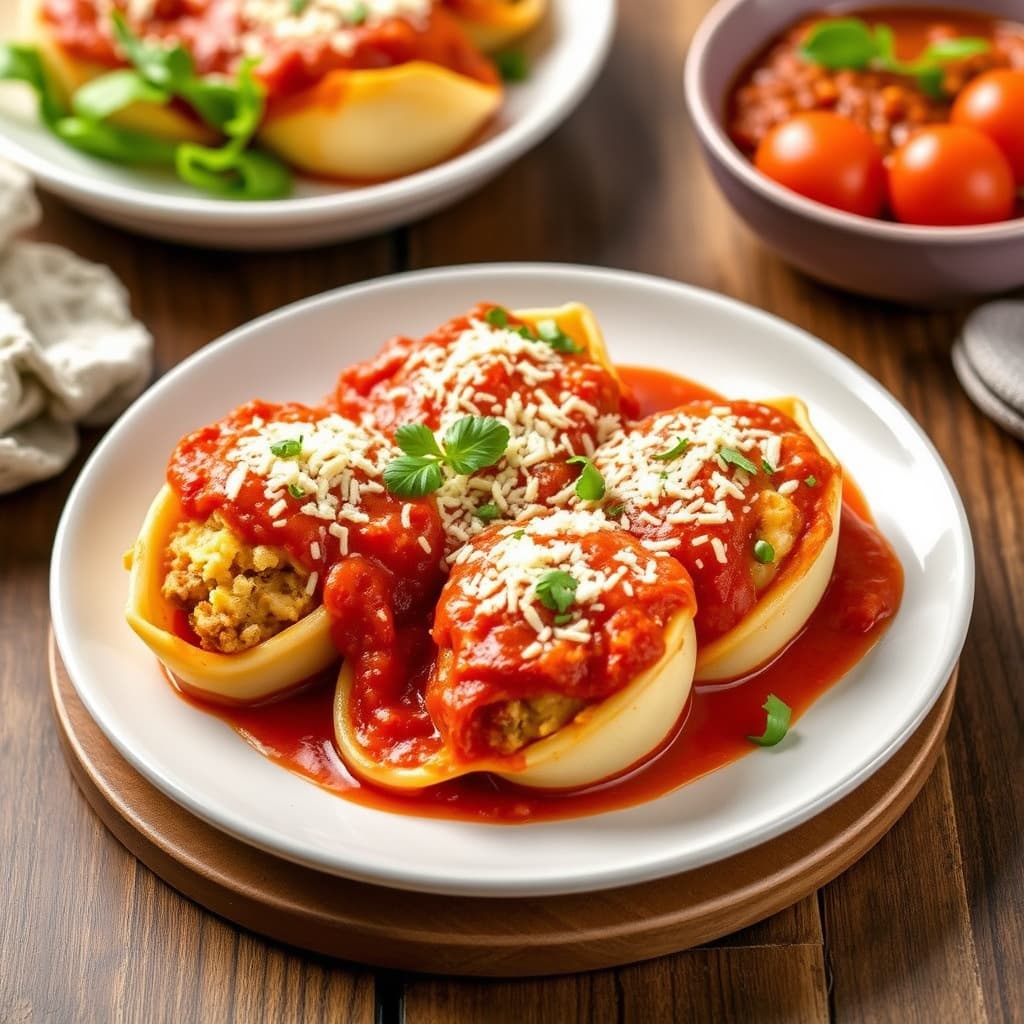 Fylte pasta skjell med Arrabbiata-saus