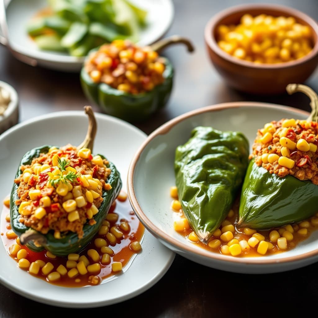 Fylte poblano-pepper med ovnsbakt mais