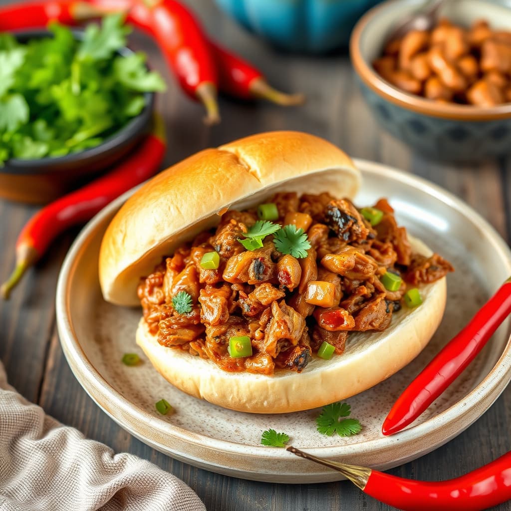 Fyrerøkt svinekjøtt med fem chilier