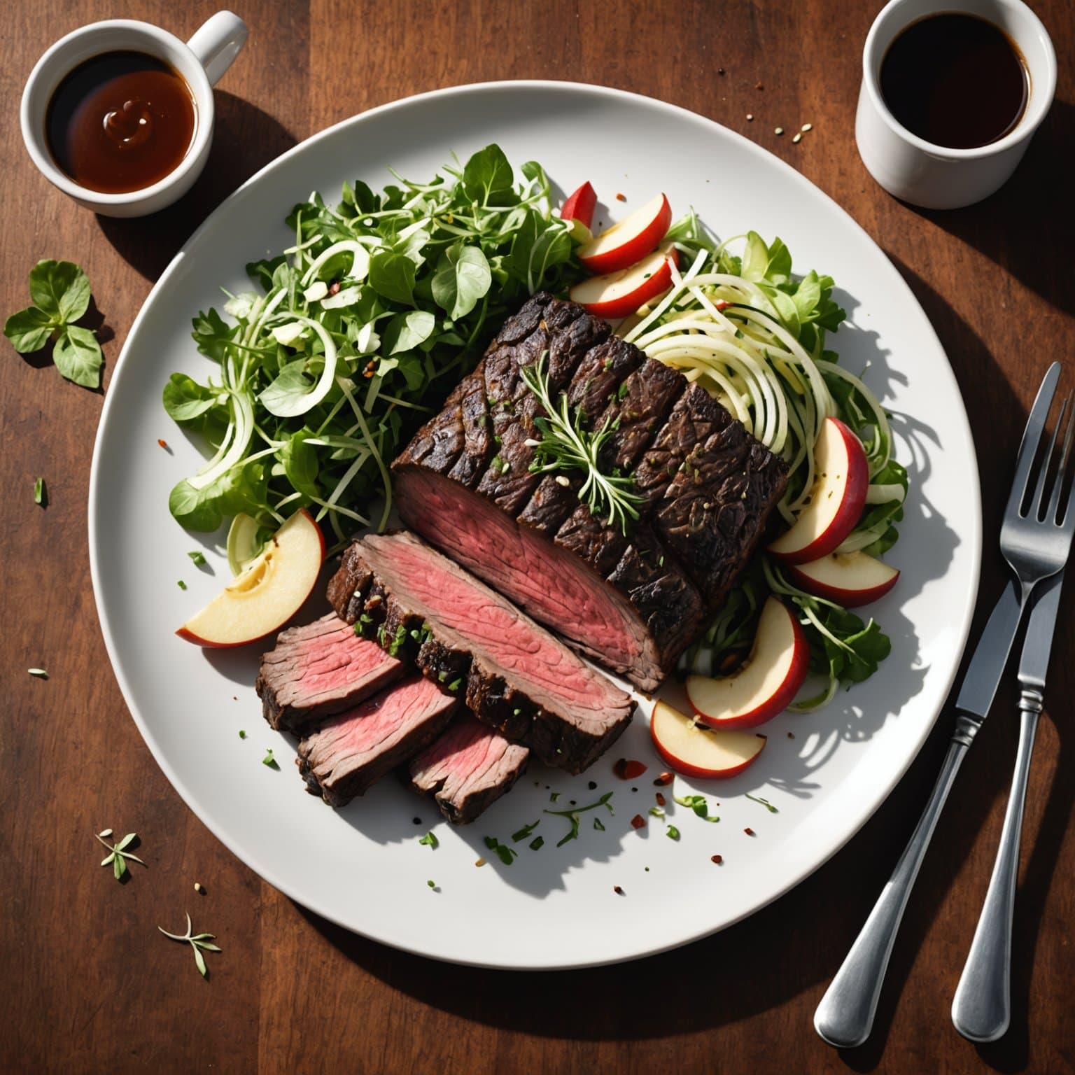 Gabe's kaffe- og brødsmulepanerte hangerbiff med eple-, fennikel- og urte-salat
