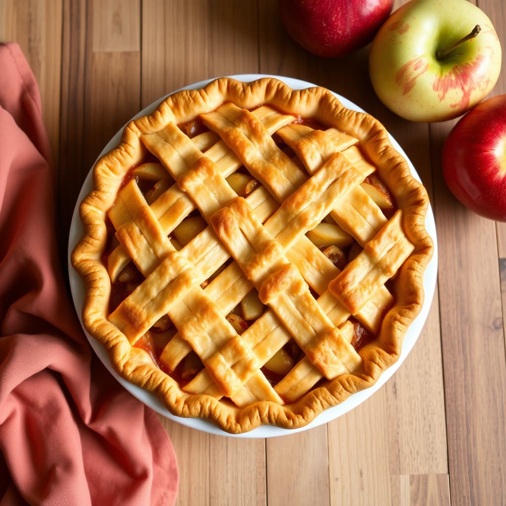 Gammeldags eplepai med rutete deig på toppen