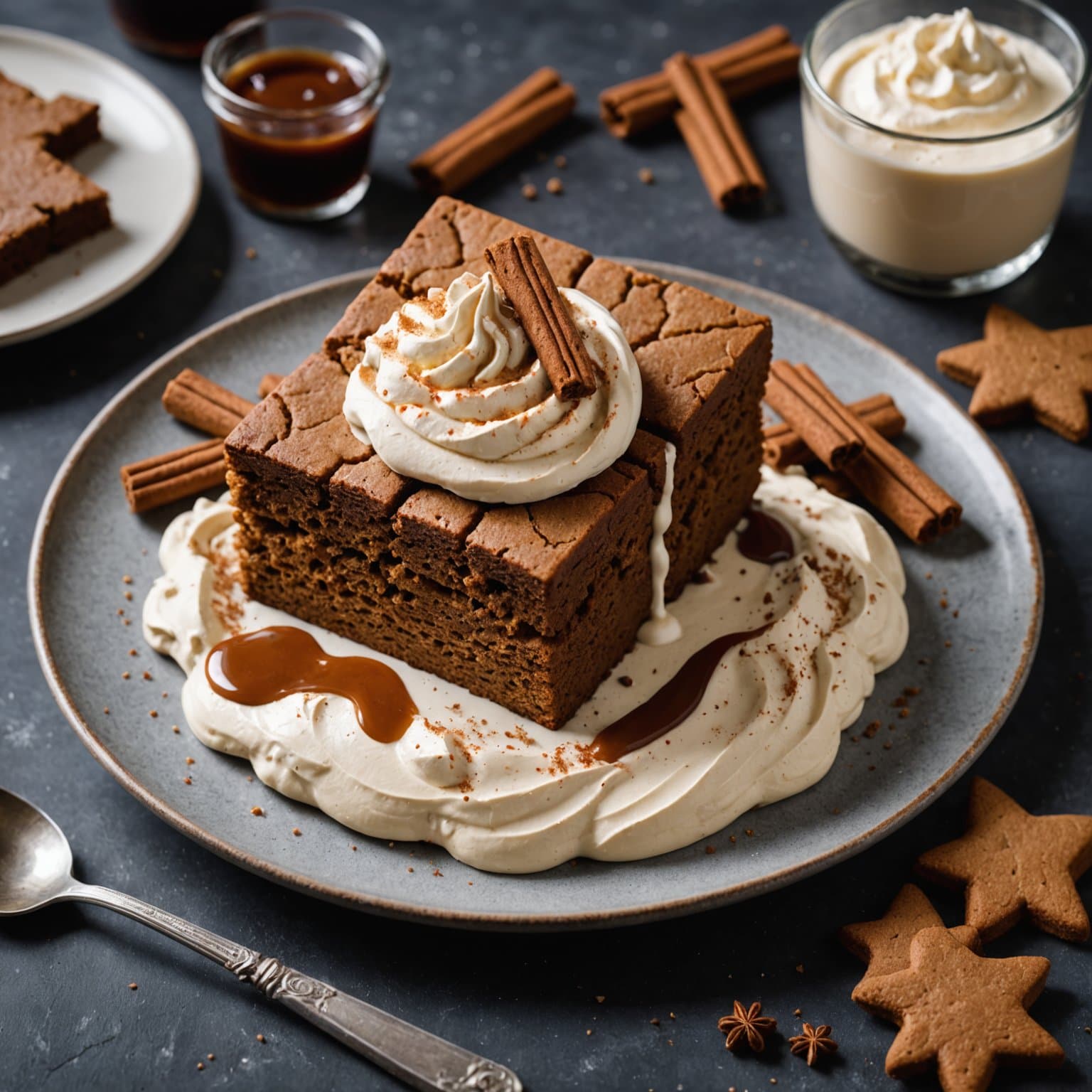 Gammeldags pepperkake med melasse og pisket krem