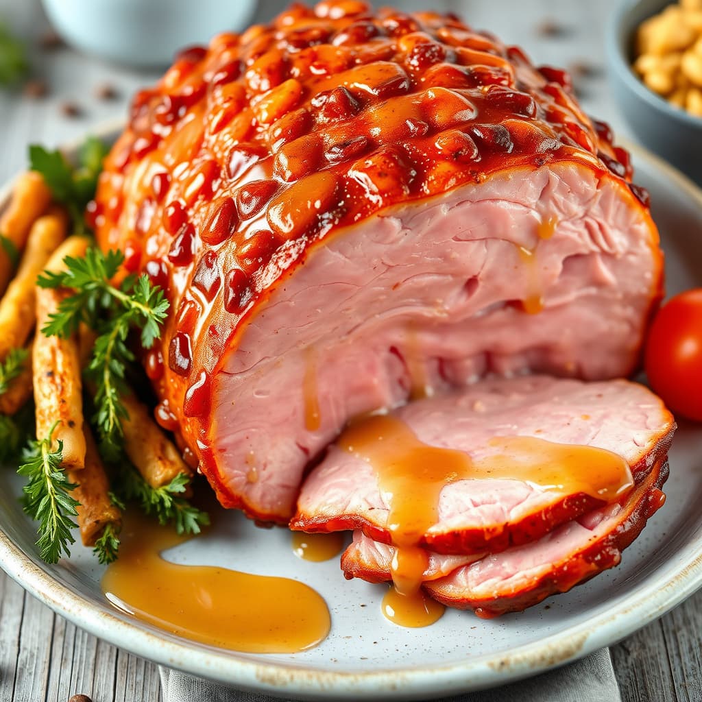 Gammeldags skinke med brunt sukker og sennepsglasur
