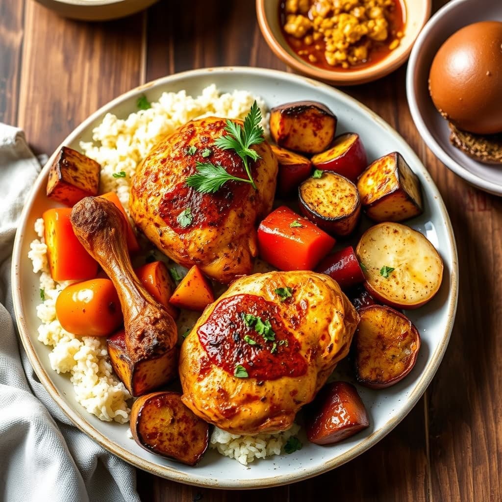 Garam Masala-kylling med ovnsbakte grønnsaker