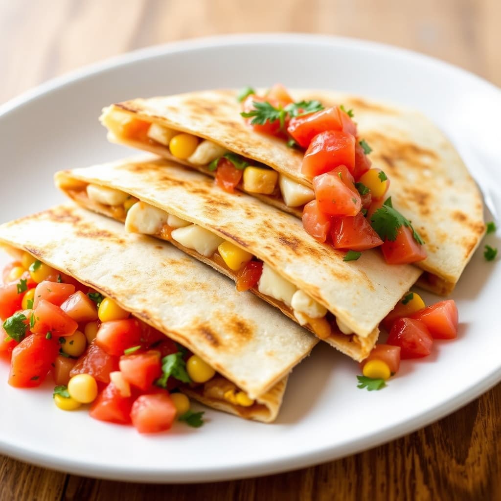 Geitostquesadillas med tomat- og mais-salsa