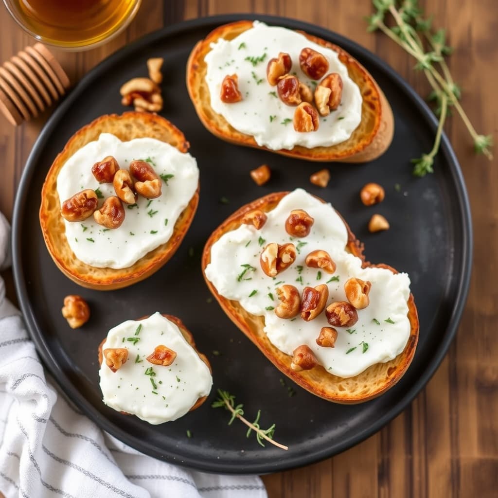 Geitosttoast med valnøtter, honning og timian