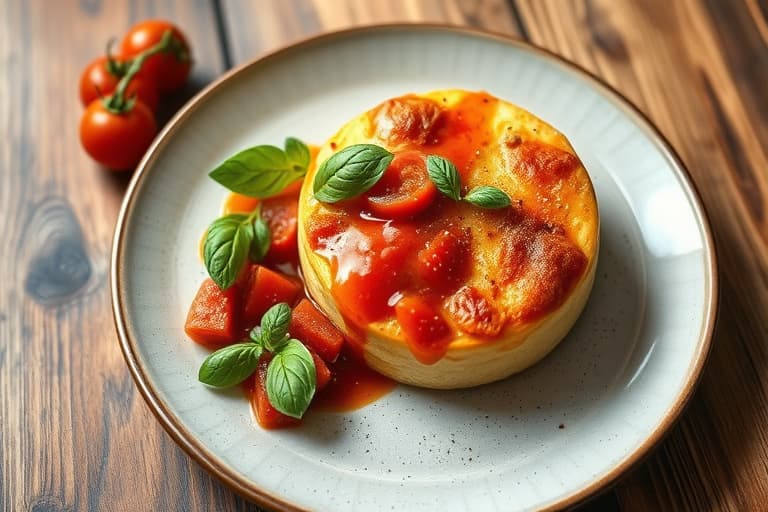 Münsterost-soufflé med rød paprika og tomatsalat