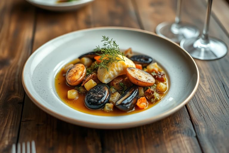 Svinebryst marinert i cider med poteter og løk