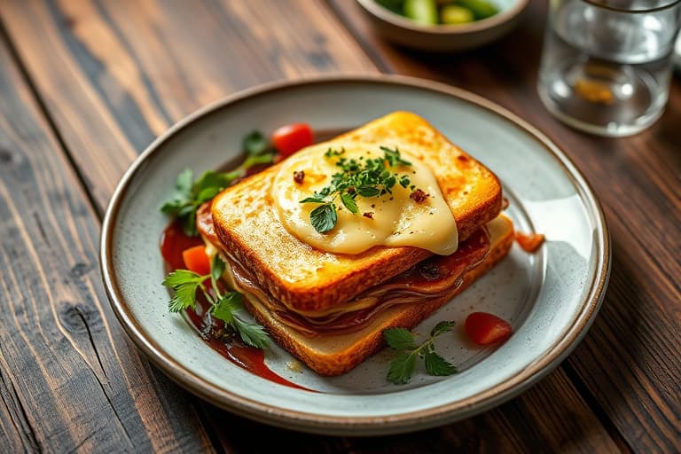 Ristet Gruyère, gyllen løk og eplesandwich