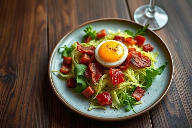 Friséesalat med bacon og posjerte egg