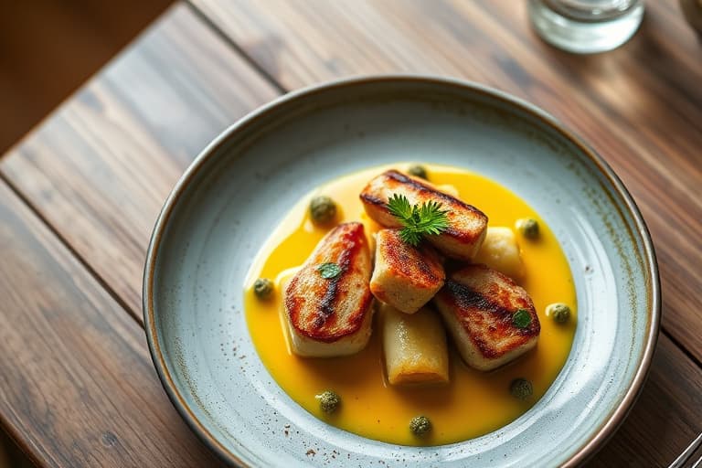 Kylling med spisskummen og skorpe, servert med cotijaost og mangoløk- og hvitløksaus, samt potetmos med vårløk-pesto