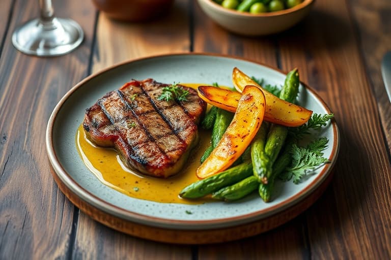 Grillet flankstek med mynte- og koriandermojo samt grillede gulrøtter og pastinakker