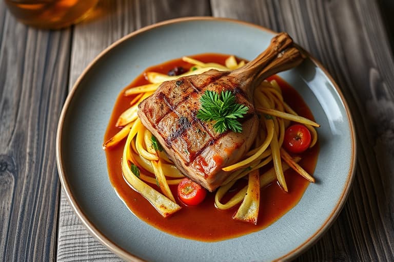 Grillet laks med rødvinsbarbequesaus, hasselnøttsmør og kruskakli-salat med grillede grønnsaker