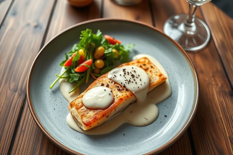 Macadamia-omnet Tilapia med hvit sjokolade Beurre Blanc