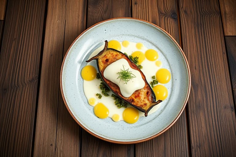 Aubergine fylt med kylling og ost