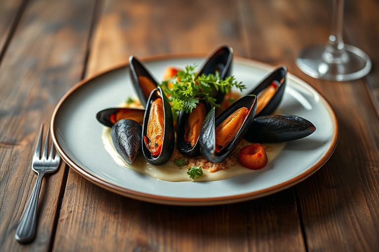 Muslinger i en fennikel- og hvitvinsbuljong