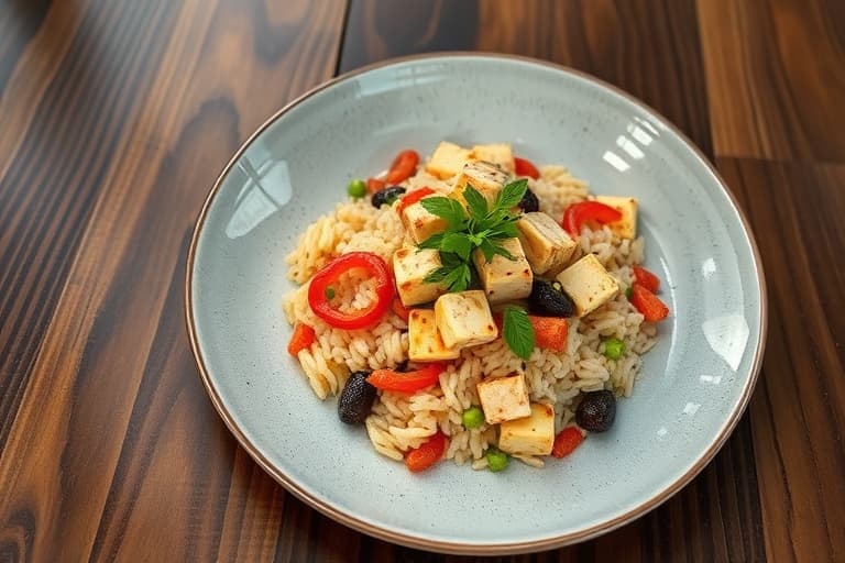 Vegansk stekt ris med tofu