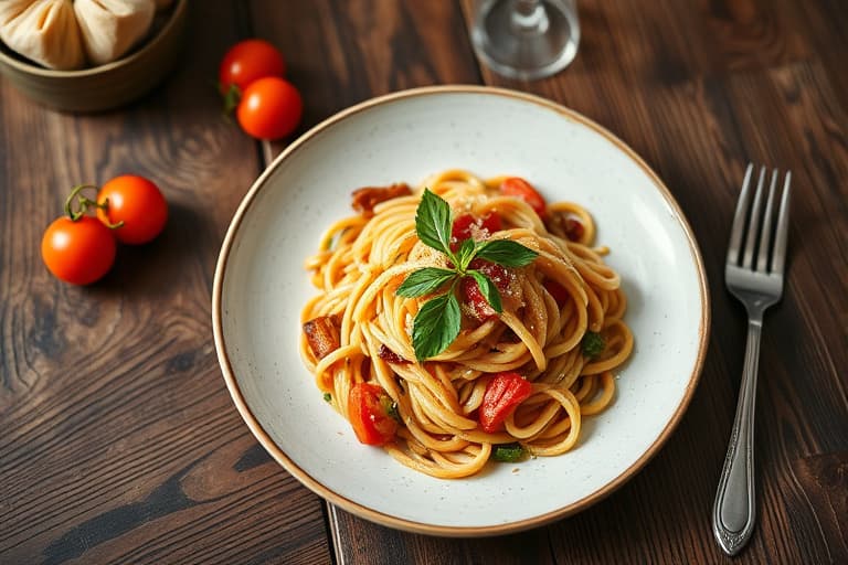 Vegansk pasta- og linsegryte