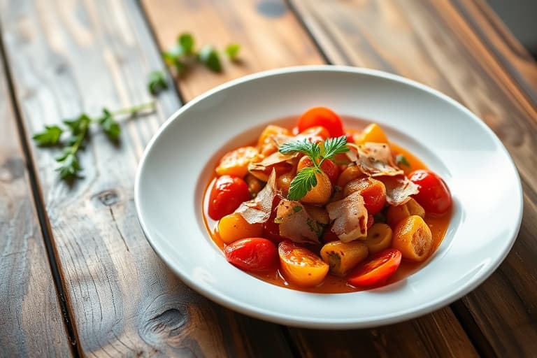 Høstet tomat-basilikumris med pancetta