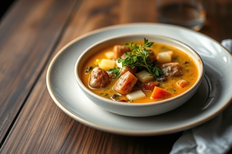 Cheeseteigpølse- og grønnsakssuppe