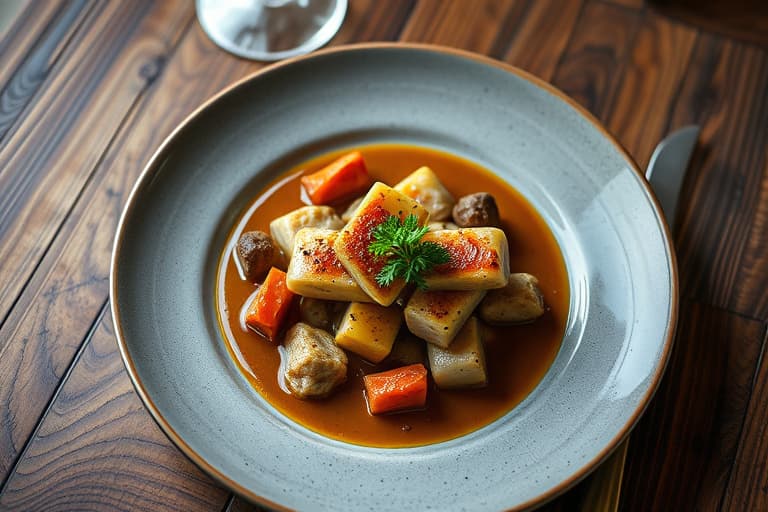 Tripe med sprø tekstur og en krydret dippesaus