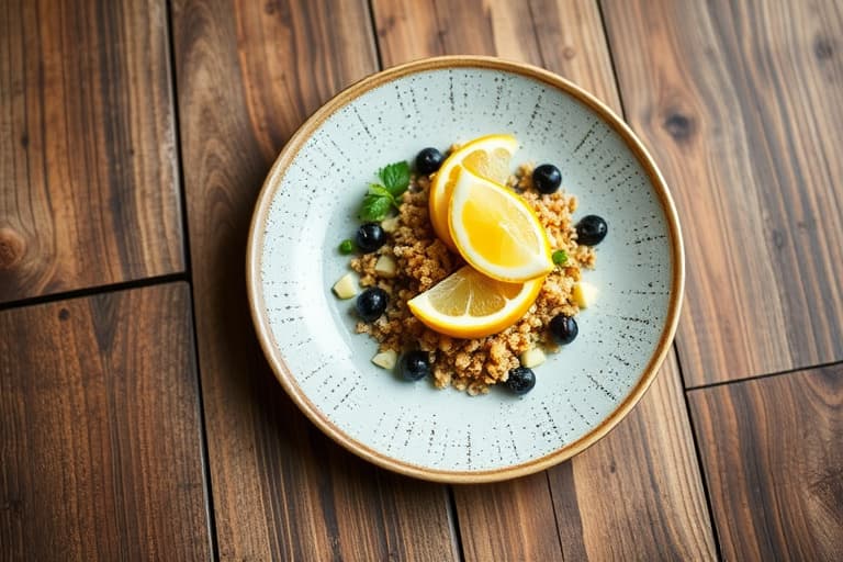 Blåbær og sitron spirer av ris og quinoa-granola