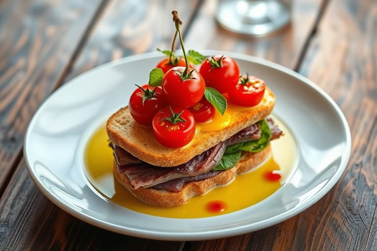 Kylling- og briesandwich med ovnsbakte cherrytomater