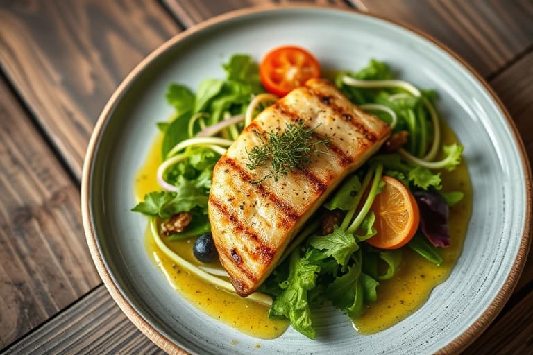 Grillet kveite med sitron-basilikum vinaigrette