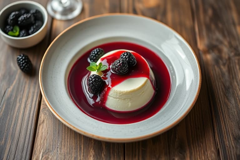 Blackberry- og kjernemelkpanna cotta med bjørnebærkompott