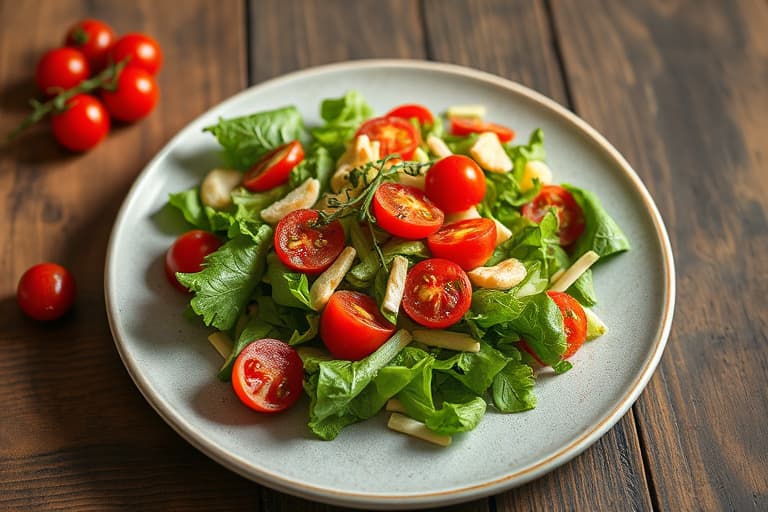 Bibb-salat, kylling og cherrytomat-salat med kremet pepperrot-dressing
