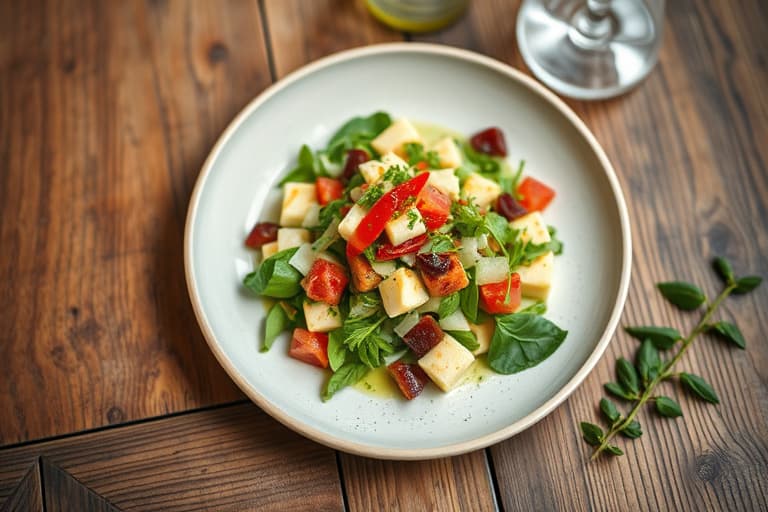 Smørsalat med isbergsalat og reddik, servert med sitron- og hvitløksvinaigrette