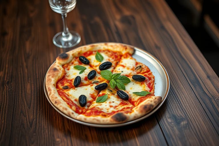 Svart og gull pizzaer