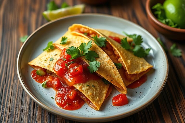Rødløk, rømme og kaviar quesadillas