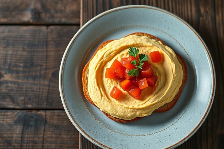 Fersk ertehummus på crostini med ertebånd som pynt