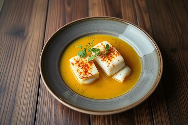 Fisk- og yukasuppe med sylteagurk-løk