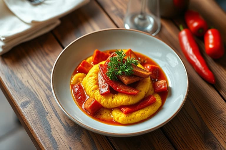 Havabbor med polenta og ovnsbakte røde paprika