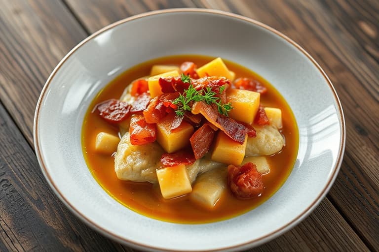 Røstede nye poteter med rødløk, hvitløk og pancetta