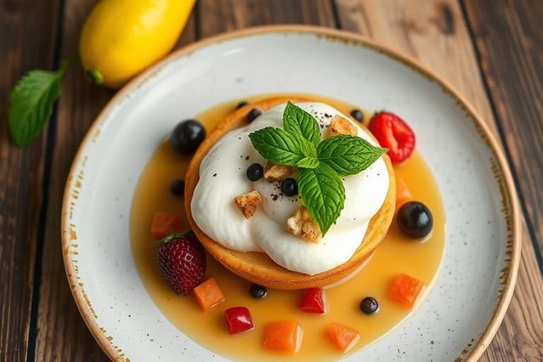 Puff pastrykurver med honningmousse og assortert frukt