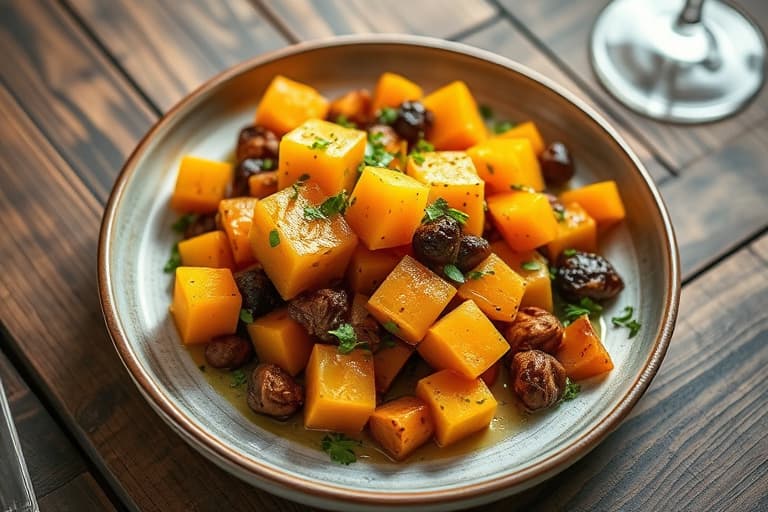 Ristet butternut squash med urtelolje og geitost