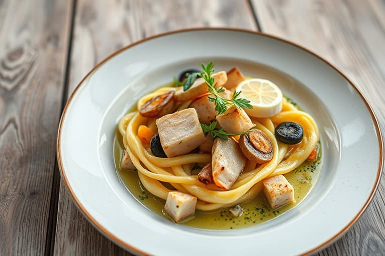 Blå innsjøer med grønne bønner, sitron og timian