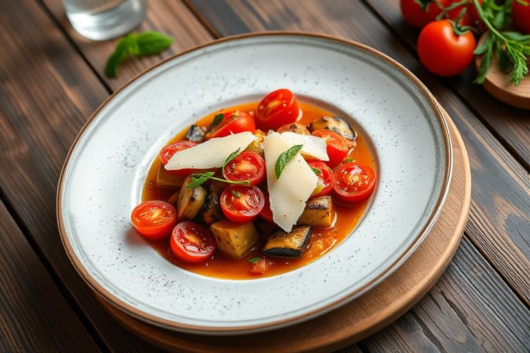 Tomat- og auberginepålegg med parmesan-ristet brød