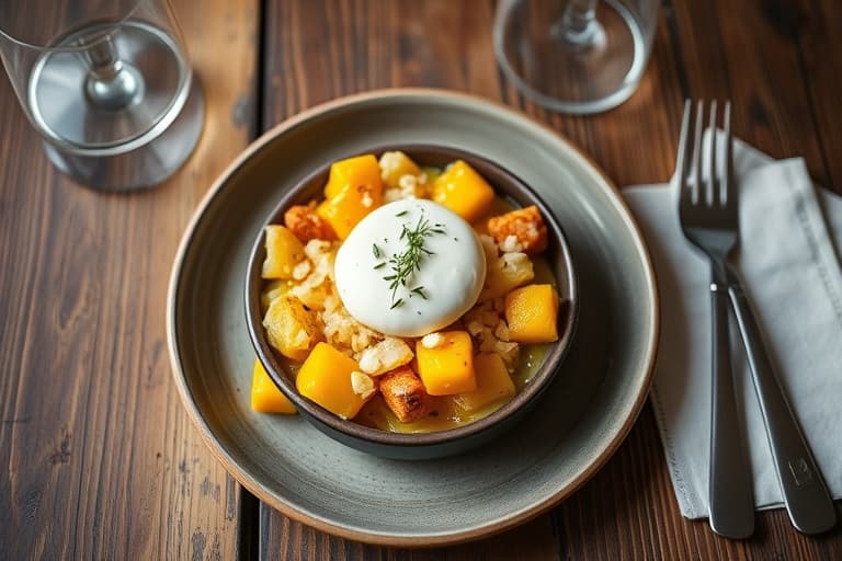 Varm bær- og mangogratin med mascarponechantilly