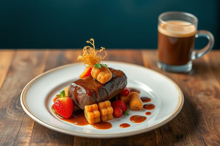 Sjokolade-kaffe-ingefærbrød med hasselnøttkokte pærer