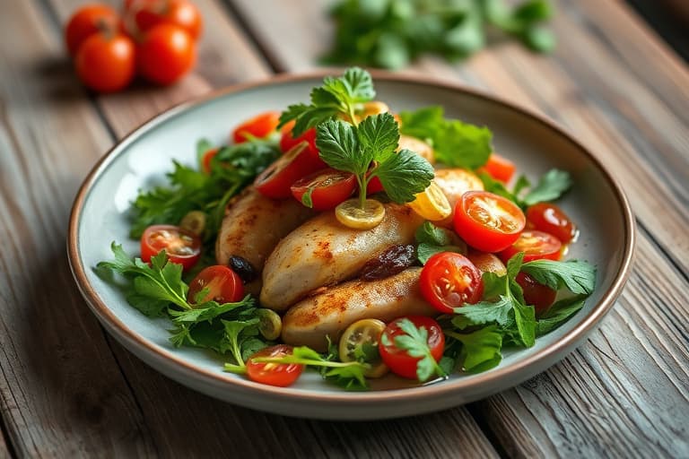 Indrefilet av storfe med ruccola, cherrytomater og ovnsbakt hvitløksvinaigrette
