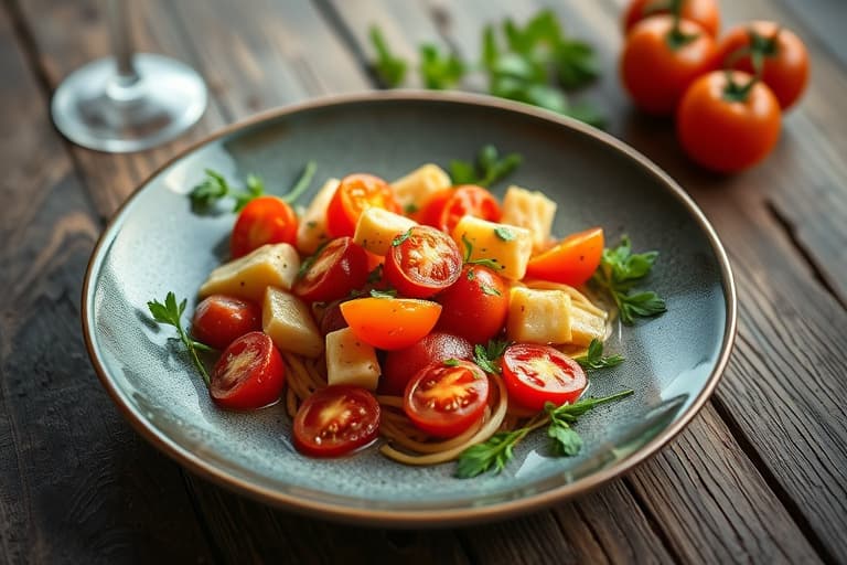 Tomat-, løk- og palmesalat