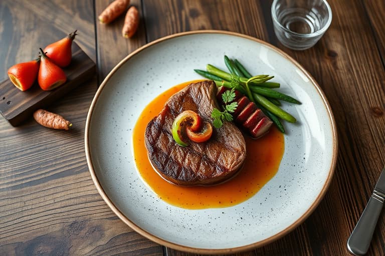 Hamsteak med eplesider- og rosenfruktsaus