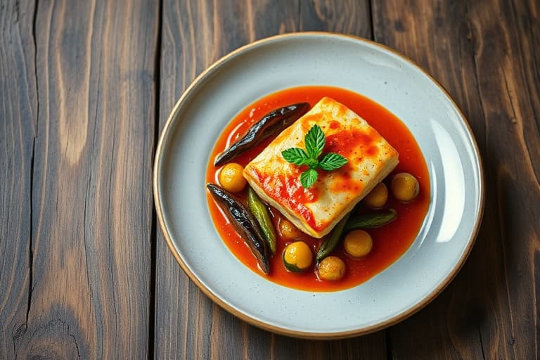 Rød snapper og aubergine med rød paprika-saus