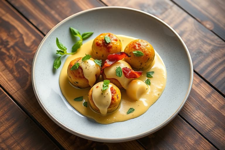 Zucchiniboller med bacon og basilikum-majonesaus