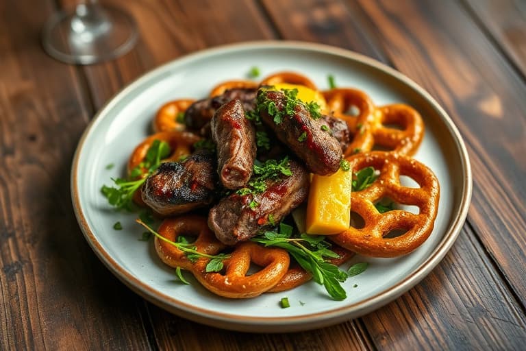 Landsskjøtt og cheddar-pretzelbiter med jalapeñomustard