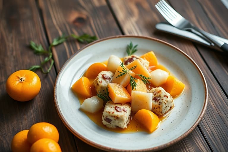 Asiatiske pærer med vanilje-kokte kumquats